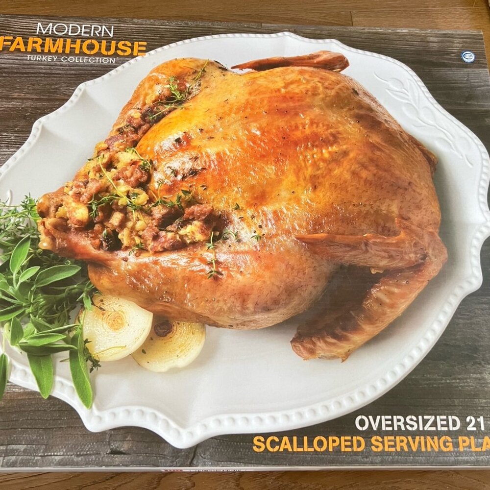 Modern Farmhouse Oversized 21” Scalloped Serving Platter – Turkey Collection
